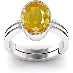 kirti sales Gems 5.00 Carat Yellow Sapphire Stone Silver Plated Adjustable Ring Original and Certified Natural Pukhraj Unheated and Untreated Gemstone Free Size Anguthi for Men and Women-picture-36