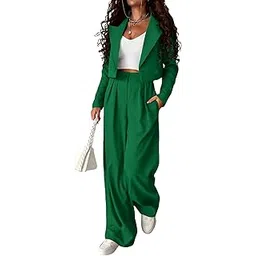 kirundo Women's Two Piece Outfits Business Casual Cropped Blazer Jackets and Wide Leg Pants Suit Sets Work Clothes-picture-13