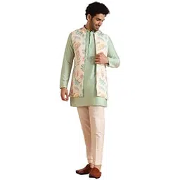Cotton Blend Kurta Jacket Trouser Set for Men | Nehru Jacket Waistcoat Kurta Set with Trousers | Mens Ethnic Collections-KA-0975-5574-T301-image-13