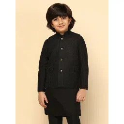 KISAH Boys Black Embroidered Nehru Jacket-picture-10