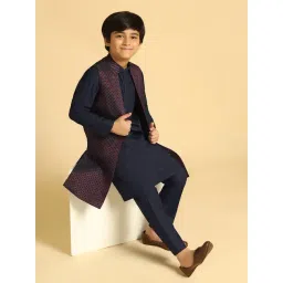 KISAH Boys Blue Embroidered Kurta Jacket Pyjama Set-picture-33