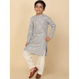 KISAH Boys Ethnic Motifs Printed Mandarin Collar Pure Cotton Straight Kurta-picture-12