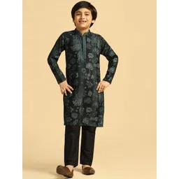 KISAH Boys Floral Printed Thread Work Kurta with Pyjama-picture-25