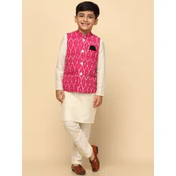 KISAH Boys Mandarin Collar Kurta With Pyjamas & Nehru Jacket-picture-32