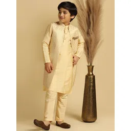 KISAH Boys Mandarin Collar Straight Kurta & Pyjama With Embellished Jacket-picture-38