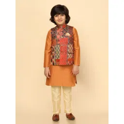 KISAH Boys Multicolor Printed Full Sleeves Kurta, Pyjamas with Nehru Jacket-picture-14