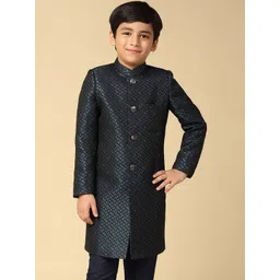 KISAH Boys Turquoise Blue Embellished Indowestern Sherwani-image-21