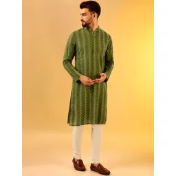 KISAH Chevron Woven Designed Mandarin Collar Regular Kurta-picture-10