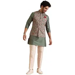 kisah Cotton Blend Kurta Jacket Trouser Set for Men | Nehru Jacket Waistcoat Kurta Set with Trousers | Mens Ethnic Collections-KA-0978-5471-T301-picture-19