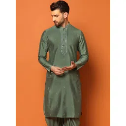 KISAH Embroidered Mandarin Collar Mirror Work Kurta-picture-24