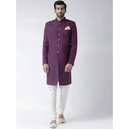 KISAH Ethnic Motifs Self Design Sherwani Set-picture-14