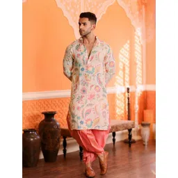 KISAH Floral Printed Mandarin Collar Kurta With Dhoti Pants-picture-21
