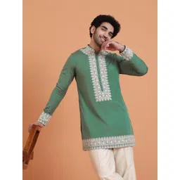 KISAH Floral Yoke Design Mandarin Collar Cotton Silk Straight Kurta-picture-16