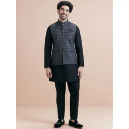 KISAH Mandarin Collar Jodhpuri Straight Kurta With Trousers & Nehru jacket-image-20
