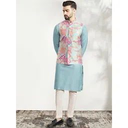 KISAH Mandarin Collar Straight Kurta & Pyjamas With Nehru jacket-picture-27