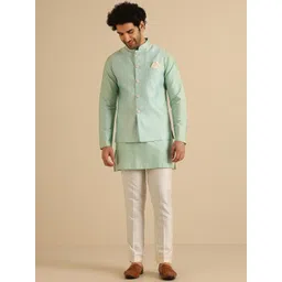 KISAH Mandarin Collar Straight Kurta with Churidar & Nehru jacket-image-37