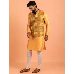 KISAH Mandarin Collar Straight Kurta with Churidar & Printed Nehru jacket-picture-13