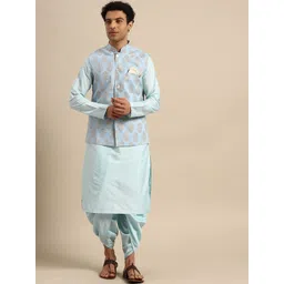 KISAH Mandarin Collar Straight Kurta With Dhoti Pants & Nehru Jacket-image-39
