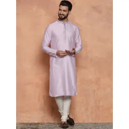 KISAH Mandarin Collar Thread Work Pure Cotton Straight Kurta with Churidar-image-27
