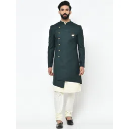 KISAH Men Assymetric Hem Mandarin Collar Sherwani Set-picture-21