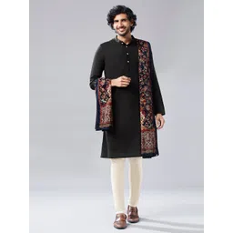 KISAH Men Black & White Kurta with Churidar & Shawl-picture-31