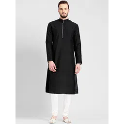 KISAH Men Black & White Solid Kurta with Churidar-picture-34
