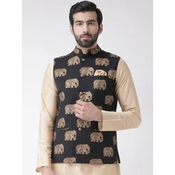 KISAH Men Black Printed Nehru Jackets-picture-30