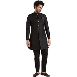 kisah Men Black Solid Dyed Indowestern Sherwani Trouser Set-picture-32
