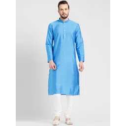 KISAH Men Blue & White Solid Kurta with Churidar-picture-33