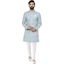 kisah Men Blue Printed Indo-Western Sherwani Set Indo-Western, Full Sleaves, Knee Length, Straight, Regular Fit, Mandarin Collar Ethnic wear-picture-56