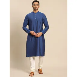 KISAH Men Blue Solid Mandarin Collar  Kurta-picture-28