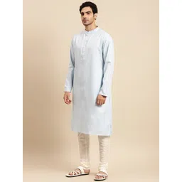 KISAH Men Blue Yoke Design Kurta-picture-34