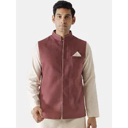 KISAH Men Burgundy Solid Woven Nehru Jacket-picture-21