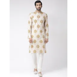 KISAH Men Cream-Coloured & Gold-Toned Printed Straight Kurta-picture-16