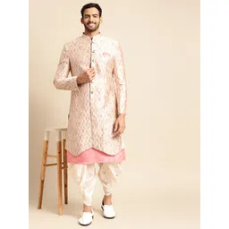 KISAH Men Cream-coloured & Pink Woven Design Sherwani Set-image-47