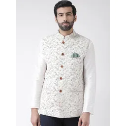 KISAH Men Cream-Coloured & Red Printed Pure Cotton Nehru Jacket-picture-19
