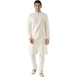 kisah Men Fern White Solid Kurta with Churidar, Full Sleaves, Knee Length, Mandarin Collar Ethnic wear-picture-10