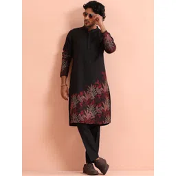KISAH Men Floral Embroidered Band Collar Regular Kurta With Trousers-picture-24