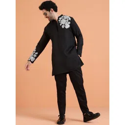 KISAH Men Floral Embroidered Mandarin Collar Regular Thread Work Kurta With Trousers-picture-12