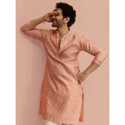 KISAH Men Floral Embroidered Mirror Work Cotton Straight Kurta-picture-17