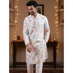 KISAH Men Floral Printed Regular Kurta with Trousers-picture-29