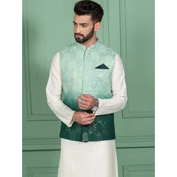 KISAH Men Green Printed Nehru Jackets-picture-20