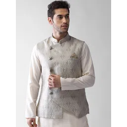 KISAH Men Grey Printed Nehru Jacket-image-45