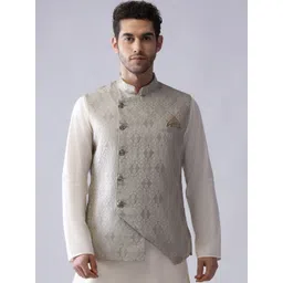KISAH Men Grey Printed Woven Nehru Jacket-picture-31
