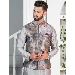 KISAH Men Grey Printed Woven Nehru Jacket-picture-13