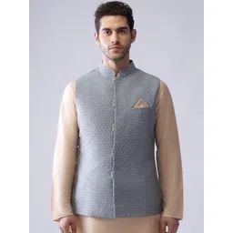 KISAH Men Grey Printed Woven Nehru Jackets-picture-40