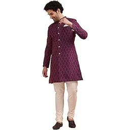 kisah Men Magenta Jacquard Indowestern Sherwani Churidar Set-picture-21