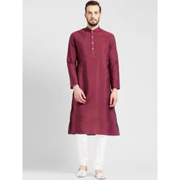 KISAH Men Magenta Solid A-Line Kurta-picture-31