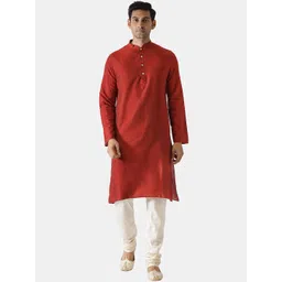 KISAH Men Mandarin Collar Long Sleeves Cotton Silk Kurta-picture-18