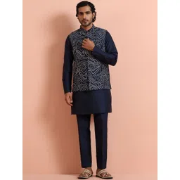 KISAH Men Mandarin Collar Long Sleeves Kurta With Trousers And Nehru jacket-picture-13